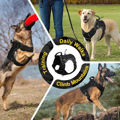 WINGOIN Black Tactical Dog Harness for Large Dogs No Pull Adjustable Reflective Military Pet Harness with Easy Control Handle with Hook & Loop Panels for Walking Hiking Training(XL) - PAWPICO