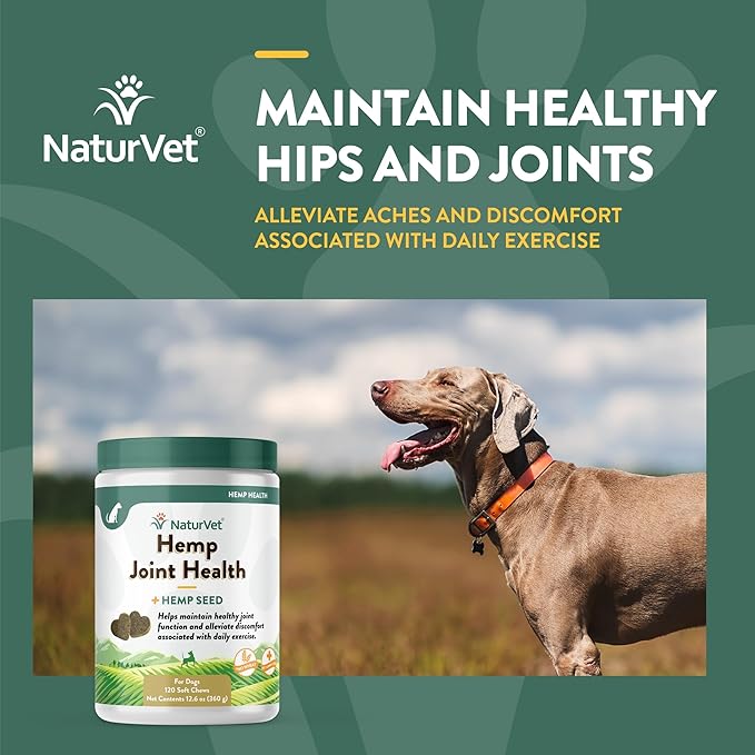 NaturVet – Hemp Joint Health For Dogs - Plus Hemp Seed | Supports Overall Joint Health | Enhanced with Glucosamine, MSM, Chondroitin & Antioxidants | 120 Soft Chews NaturVet