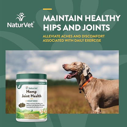 NaturVet – Hemp Joint Health For Dogs - Plus Hemp Seed | Supports Overall Joint Health | Enhanced with Glucosamine, MSM, Chondroitin & Antioxidants | 120 Soft Chews NaturVet