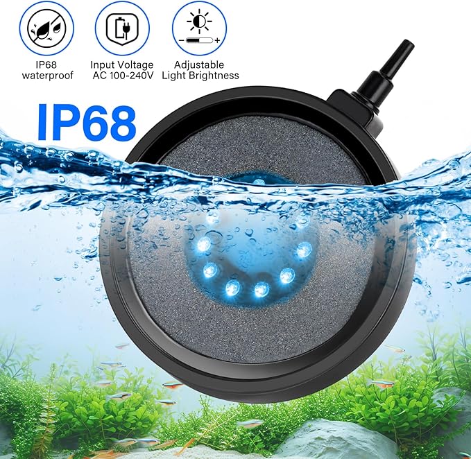 Aquarium Air Bubble Light, LED Fish Tank Bubbler Stone Disk with 11 Super Bright Lamp Beads, 16 Colors and 4 Modes Adjustable for Fish Tank Decoration Oxygenation fishkeeper