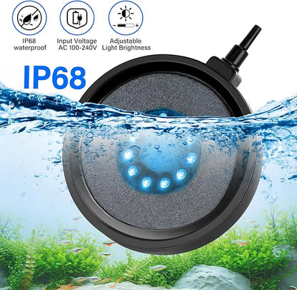 Aquarium Air Bubble Light, LED Fish Tank Bubbler Stone Disk with 11 Super Bright Lamp Beads, 16 Colors and 4 Modes Adjustable for Fish Tank Decoration Oxygenation fishkeeper