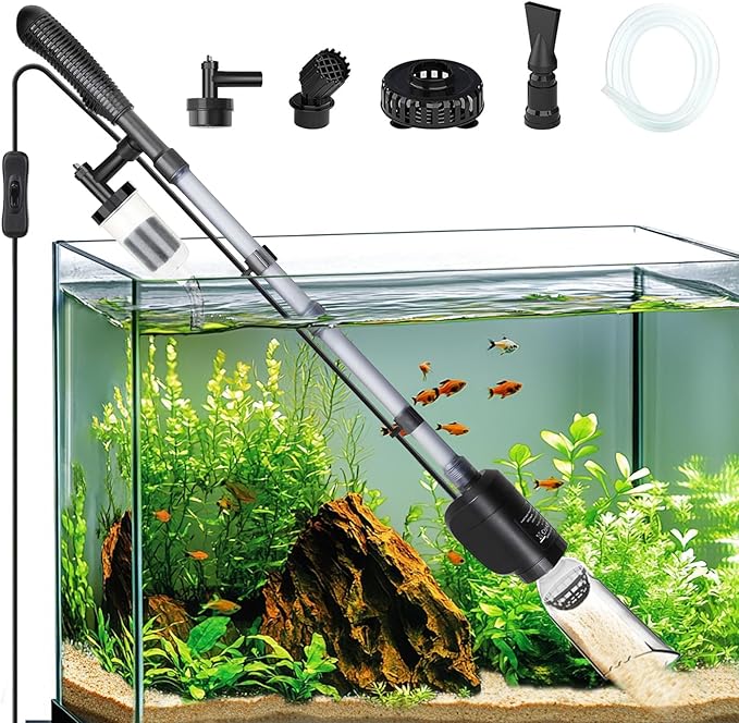 AQQA Aquarium Vacuum Gravel Cleaner Electric Fish & Turtle Tank Water Changer 6 in 1 Multi-Functional Aquarium Cleaning Tools Set for Water Cleaning & Circulation (20W, 320GPH) AQQA