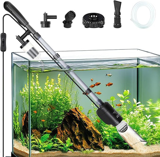 AQQA Aquarium Vacuum Gravel Cleaner Electric Fish & Turtle Tank Water Changer 6 in 1 Multi-Functional Aquarium Cleaning Tools Set for Water Cleaning & Circulation (20W, 320GPH) AQQA