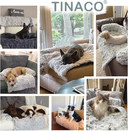 Tinaco Luxurious Calming Dogs/Cats Bed Mats, Washable Removable Couch Cover, Plush Long Fur Mat for Pets, Waterproof Lining, Perfect for Small, Medium and Large Dogs and Cats (Dark Gray, XL) - PAWPICO