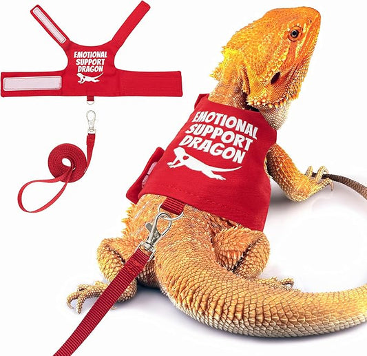 Bearded Dragon Harness and Leash Set - Escape Proof Adjustable Lizard Reptiles Harness with 5 ft Short Leash for Walking Outdoor tukoaw