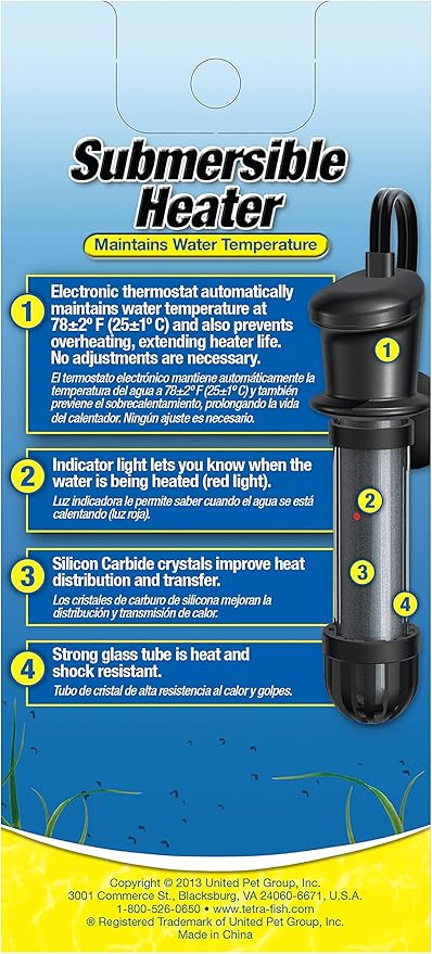 Tetra 26446 HT Submersible Aquarium Heater With Electronic Thermostat, 100-Watt, Multicolor, 10-30 Gallon Tetra