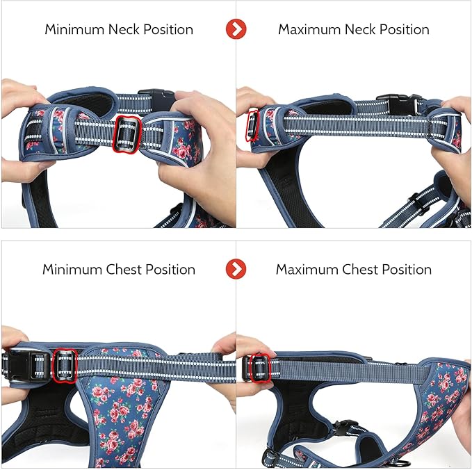 Timos Dog Harness, No Pull Dog Harness 3 Snap Buckles Adjustable Reflective No Choke Pet Vest for Small Dog with Soft Padded Control Training Handle for Outdoor Training,Flower Blue, XS Timos