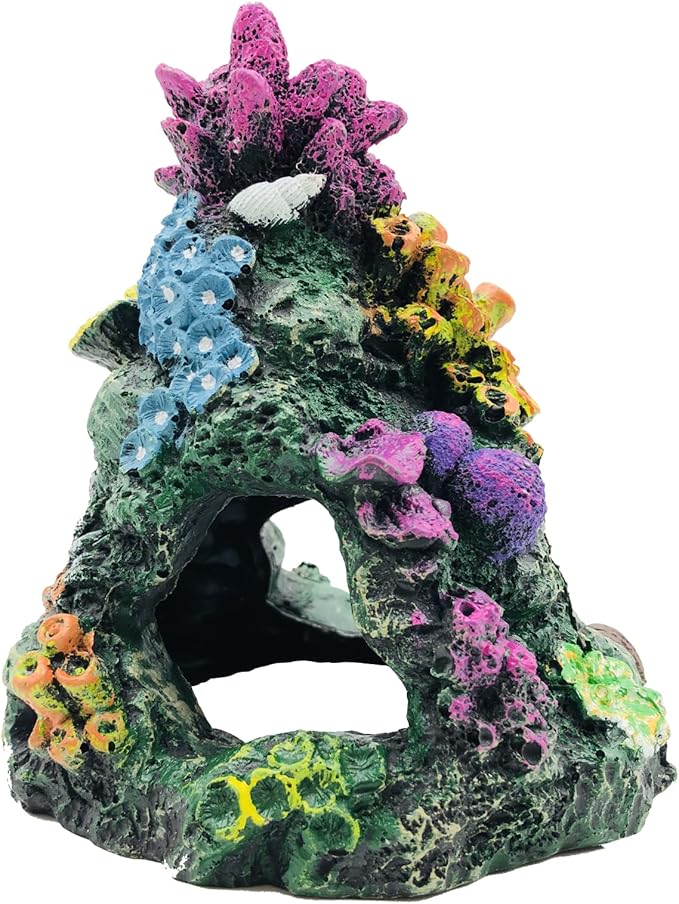 GSD Aquarium Colorful Coral Reef Set Fish Tank Decoration Mountain Ornament for Aquarium Environments Decor Accessories, Coral Mountain x 1, Aquatic Plant x 4 GSD