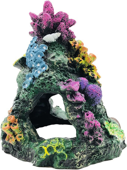 GSD Aquarium Colorful Coral Reef Set Fish Tank Decoration Mountain Ornament for Aquarium Environments Decor Accessories, Coral Mountain x 1, Aquatic Plant x 4 GSD