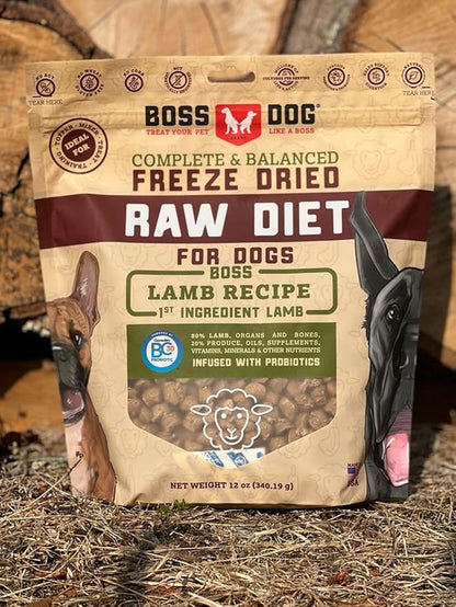 Complete & Balanced Freeze Dried Raw Diet for Dogs, Lamb Recipe, 12 oz Bag BossDogBrand