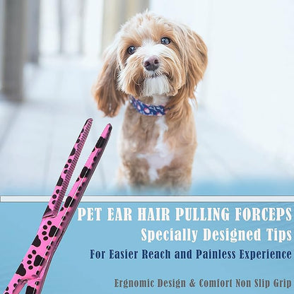 Dog Pet Ear/Nose Hair Puller Grooming Hemostat Locking Forceps Pliers, 5.5" (14cm), Straight (Pink Paws) A2Z+SCILAB