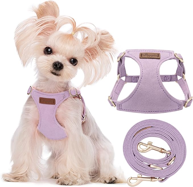 Puppytie No Pull XXS Puppy Harness with Multifunction Dog Leash,Soft Adjustable No Choke Escape Proof Pet Harness Vest,Light Purple,XXS Puppytie