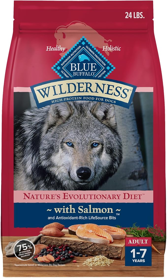 Blue Buffalo Wilderness Adult High-Protein Dry Dog Food Natural Salmon WITH WHOLESOME GRAINS - PAWPICO