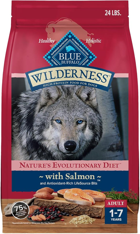 Blue Buffalo Wilderness Adult High-Protein Dry Dog Food Natural Salmon WITH WHOLESOME GRAINS - PAWPICO