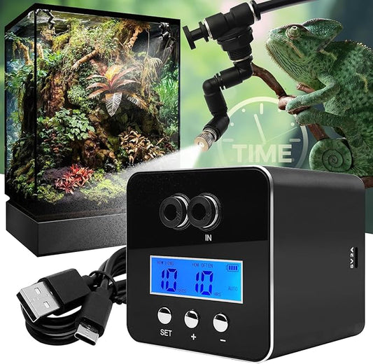 Reptile Smart Mister, Reptile Humidifiers Misting System Automatic with Timer, Terrariums Humidifier with 360°Adjustable Misting Nozzles, Spray Kit for Rainforest Plants Amphibian MYGIIKAKA