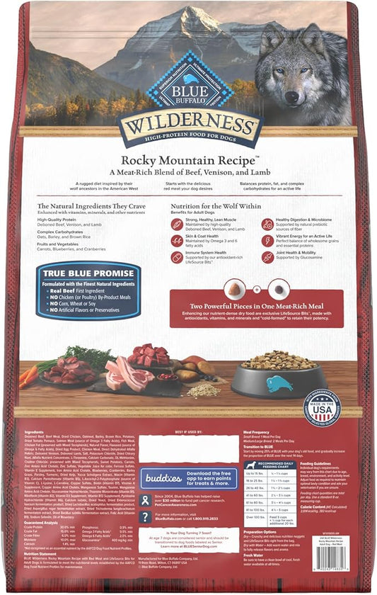 Blue Buffalo Wilderness Rocky Mountain High-Protein Adult Dry Dog Food Wholesome Grains Red Meat - PAWPICO