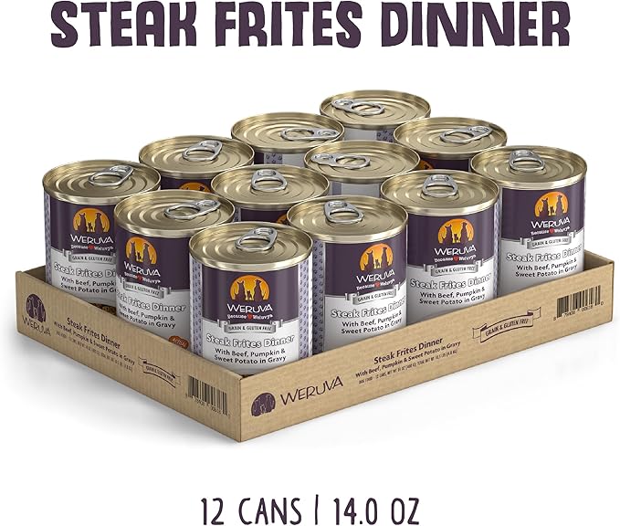 Weruva Classic Dog Food, Steak Frites with Beef, Pumpkin & Sweet Potato in Gravy, 14oz Can (Pack of 12) - PAWPICO