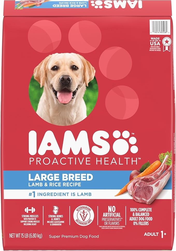 IAMS Large Breed Adult Dry Dog Food Lamb & Rice Recipe, 15 lb. Bag - PAWPICO