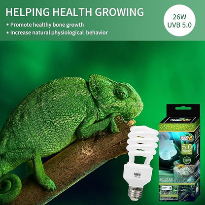 LUCKY HERP Reptile UVA UVB Light 5.0 26W Compact Fluorescent Tropical Terrarium Lamp LUCKYHERP