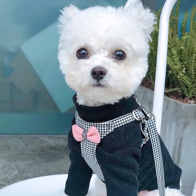 No Pull xs Dog Harness with Multifunction Dog Leash,Soft Adjustable No Choke Escape Proof Pet Harness Vest,Knitted Black-White,XXS Puppytie
