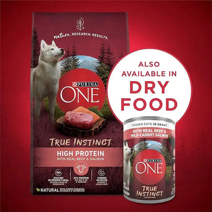 Purina ONE High Protein Wet Dog Food True Instinct Tender Cuts in Dog Food Gravy With Real Beef and Wild-Caught Salmon - (Pack of 12) 13 oz. Cans - PAWPICO