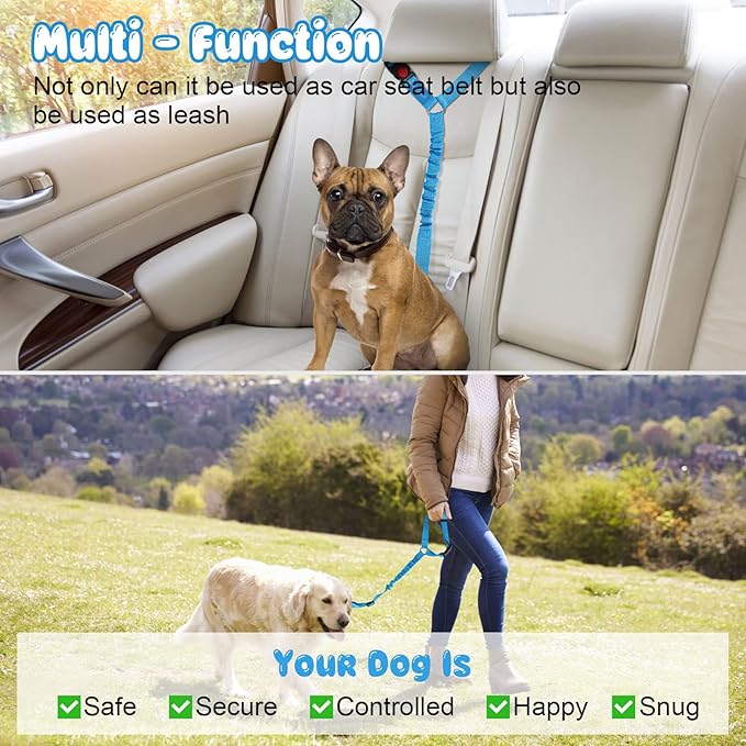 BWOGUE 2 Packs Dog Cat Safety Seat Belt Strap Car Headrest Restraint Adjustable Nylon Fabric Dog Restraints Vehicle Seatbelts Harness BWOGUEPetHome