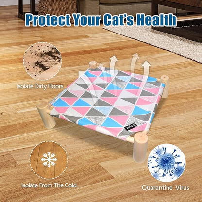 Cat/Dog Bed,Wooden Pet Hammock Bed,Elevated Breathable Dog Bed, Detachable Portable Indoor/Outdoor Cat Beds&Furniture,Suitable for Kitty,Puppy,Bunny and Small Animal(Color Triangle) - PAWPICO