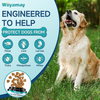 Flea and Tick Prevention for Dogs Chewables, 200 Soft Treats, Natural Dog Flea and Tick Treatment, Oral Flea Pills for Dogs Supplement, Flea and Tick Chews for Dogs Puppies, All Breeds & Sizes Woyamay