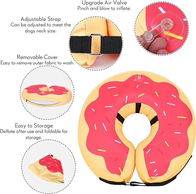 MIDOG Dog Cone, Soft Cone for Dogs After Surgery, Pet Inflatable Collar Protective Recovery Donut Collar to Prevent Pets from Touching Stitches, Wounds, and Rashes - DeepRed,XL MIDOG