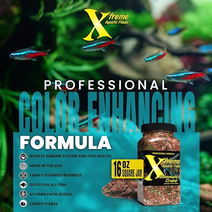 Xtreme Community Crave Flake - Krill & Spirulina Blend for Vibrant Colors, Immune Support and Digestive Health, Tropical & Freshwater Fish Nutrition – Premium Community Aquarium Food (16oz) XtremeAquaticFoods