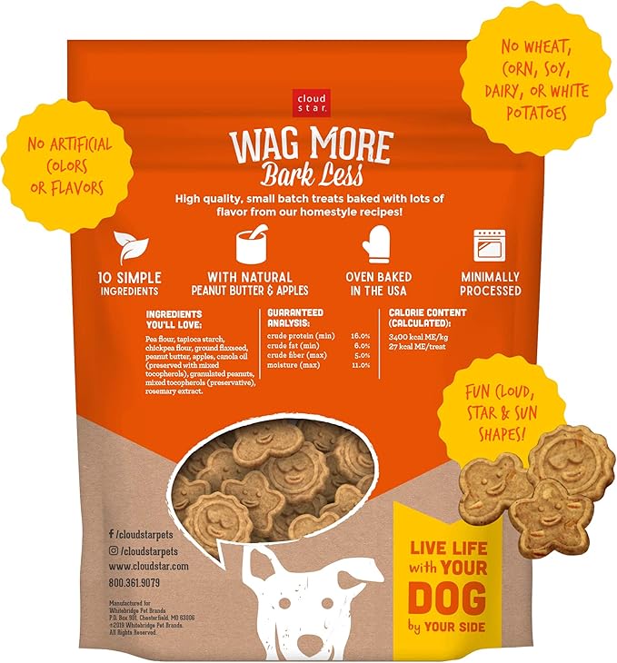 Cloud Star Wag More Bark Less - Dog Treats - Crunchy Biscuits - Grain Free Peanut Butter & Apples - 2.5 lb Pouch - PAWPICO