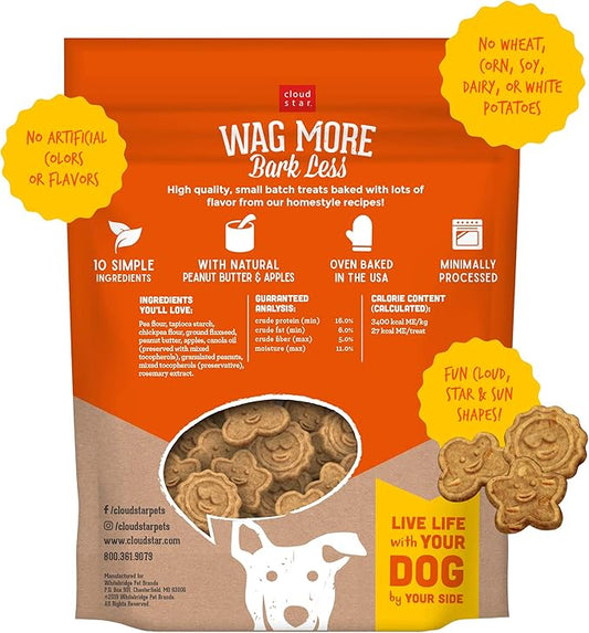 Cloud Star Wag More Bark Less - Dog Treats - Crunchy Biscuits - Grain Free Peanut Butter & Apples - 2.5 lb Pouch - PAWPICO