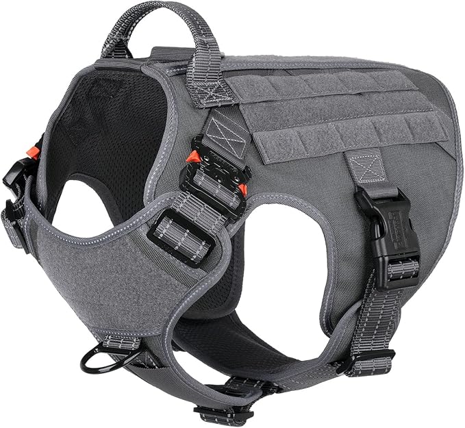 ICEFANG Tactical Dog Harness,X-Large Size, 2X Metal Buckle,Working Dog MOLLE Vest with Handle,No Pulling Front Leash Clip,Hook and Loop Panel ICEFANGDIRECT