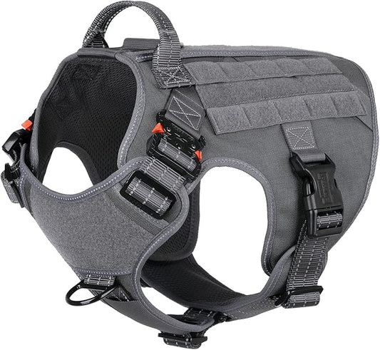 ICEFANG Tactical Dog Harness,X-Large Size, 2X Metal Buckle,Working Dog MOLLE Vest with Handle,No Pulling Front Leash Clip,Hook and Loop Panel ICEFANGDIRECT