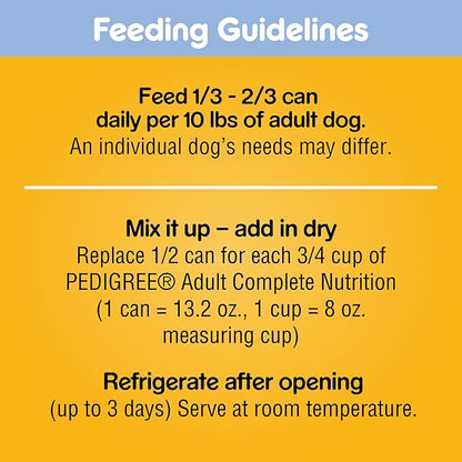 PEDIGREE CHOPPED GROUND DINNER Adult Canned Soft Wet Dog Food Combo with Chicken, Liver & Beef, 13.2 oz. Cans (Pack of 12) - PAWPICO