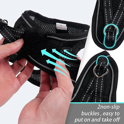 Dog Harness for Small Dogs, Small Dog Harness and Leash Set, Honeycomb Grid, Reflective Lightweight Harness & Anti-Twist Pet Lead,Dog Harness(Multi Color, Size: XS-S-M) (XS, Black) PAWPICO