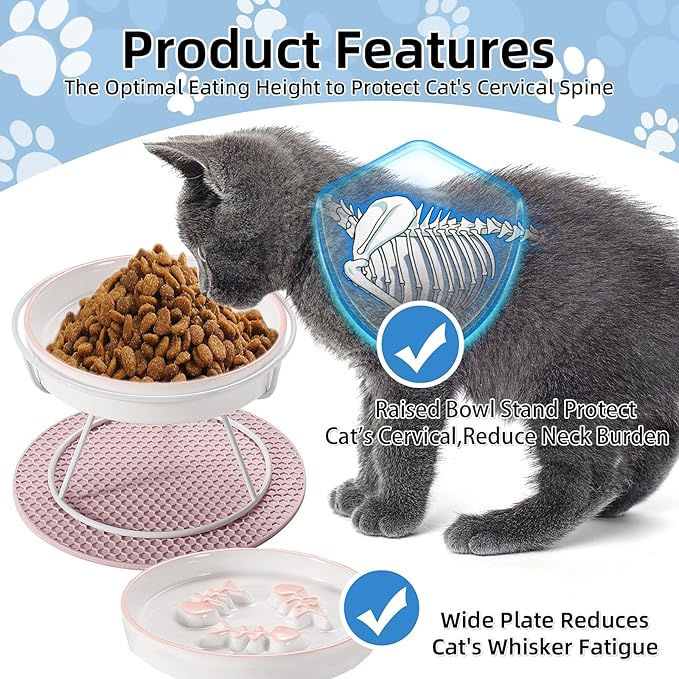 Raised Cat Dog Slow Feeder Bowl with Stand, Cat Slow Bowl for Wet Food and Dry Food, Stop Vomit and Choking, Slow Down Eating Speed, Ceramic Elevated Slow Cat Bowls, Whisker Friendly Pet Puzzle Feeder - PAWPICO