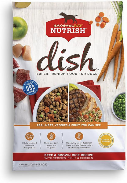 Nutrish Rachael Ray Dish Premium Natural Dry Dog Food, Beef & Brown Rice Recipe with Veggies, Fruit & Chicken, 3.75 Pounds - PAWPICO