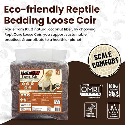 ReptiCare Coconut Fiber Substrate for Reptiles 12 Q, Organic Ready to Use - Odor Absorbent Coco Coir Terrarium Bedding for Ball Pythons, Boas, Snakes, Tortoises, Geckos, Frogs and Tarantulas Gro-Med