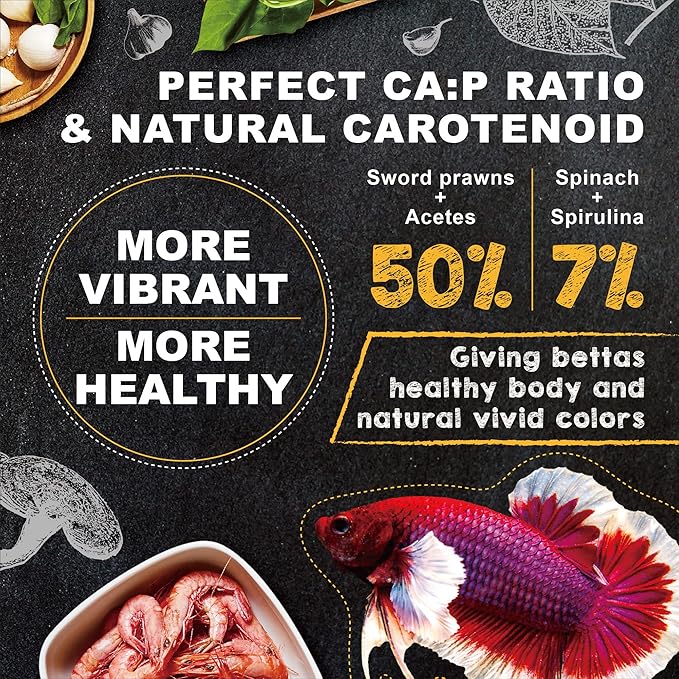 Ultra Fresh Betta Fish Food, Betta Pro Shrimp Patties, 50% Sword Prawns + Akiami Paste Shrimps, All Natural Protein, Rich in Calcium, for Betta's Healthy Development and Cleaner Water, 1.87 oz UltraFresh-ShrimpDelight