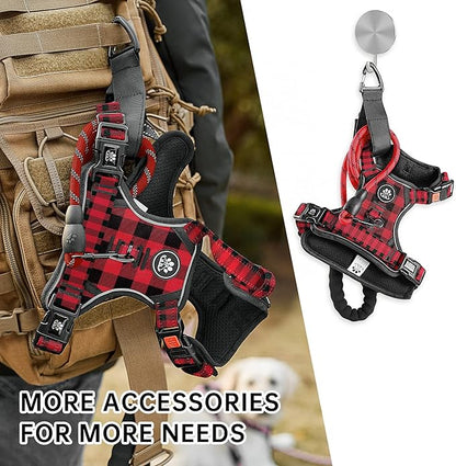 NESTROAD No Pull Dog Harness with Leash, Reflective No Choke Pet Vest Harness,Adjustable Soft Padded Dog Harness with Easy Control Handle for Large Dogs(Checkered Red,Large) NESTROAD