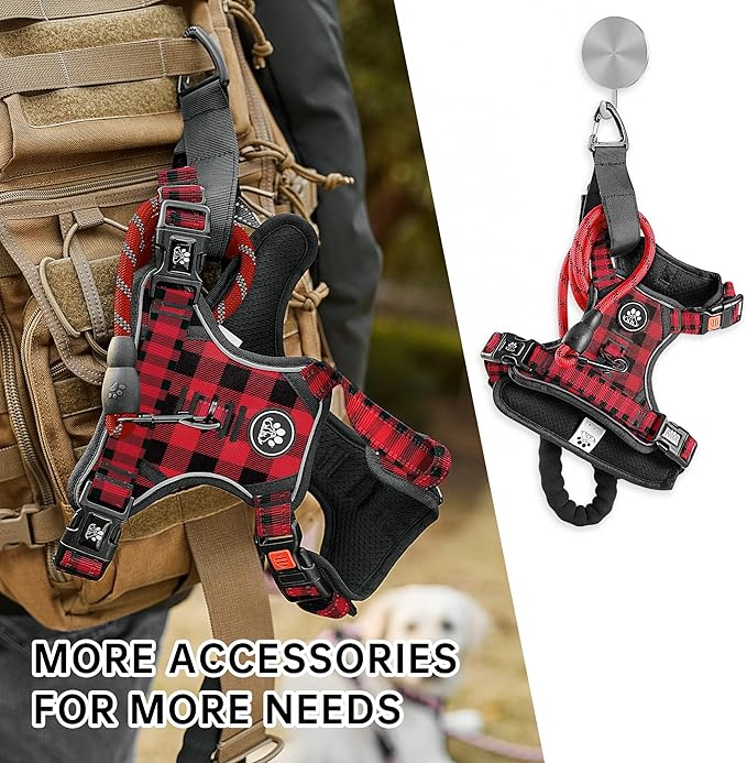NESTROAD No Pull Dog Harness with Leash, Reflective No Choke Pet Vest Harness,Adjustable Soft Padded Dog Harness with Easy Control Handle for Medium Dogs(Checkered Red,Medium) NESTROAD