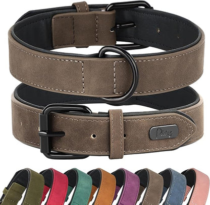 Didog Soft Padded Leather Dog Collar, Breathable Heavy Duty Dog Collar Leather with Adjustable Rust-Proof Metal Buckle for Small Medium Large Dogs, Brown, M Didog