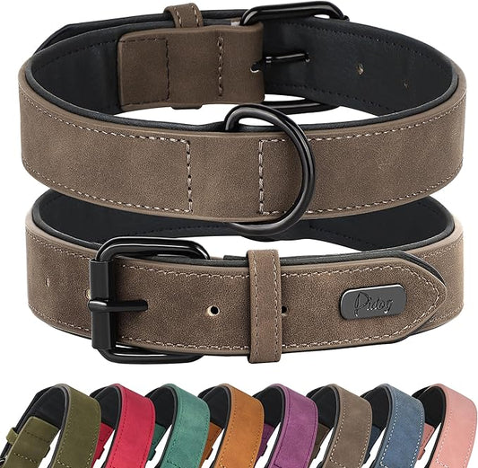 Didog Soft Padded Leather Dog Collar, Breathable Heavy Duty Dog Collar Leather with Adjustable Rust-Proof Metal Buckle for Small Medium Large Dogs, Brown, M Didog