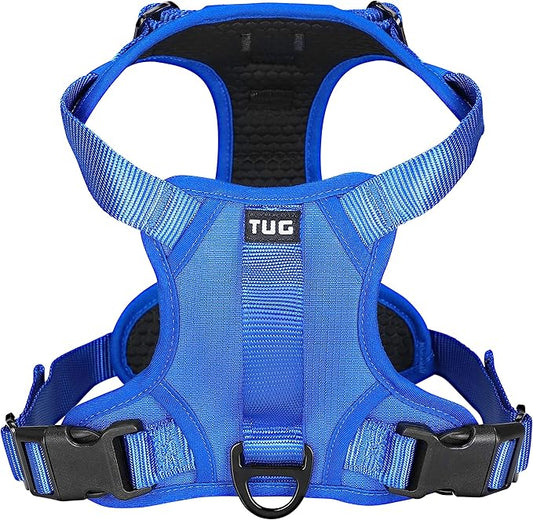 TUG Dog Harness with 2 Leash Connection Points | Adjustable, Padded, Lightweight Harness | Handle on Back | No-Pull Front Clip (Medium, Blue) TUG