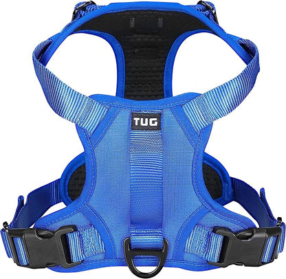 TUG Dog Harness with 2 Leash Connection Points | Adjustable, Padded, Lightweight Harness | Handle on Back | No-Pull Front Clip (Small, Blue) TUG