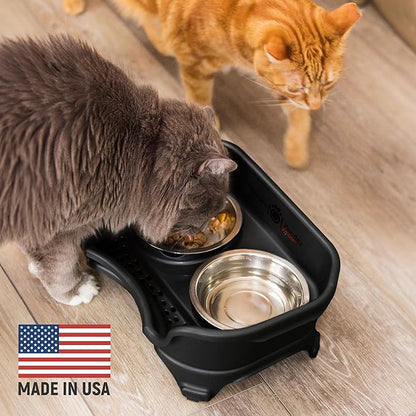 Neater Feeder - Express Model - Mess-Proof Cat Bowls (Cat, Black) – Made in USA – Elevated, No Spill, Non-Tip, Non-Slip, Raised Stainless Steel Food & Water Pet Bowls - PAWPICO