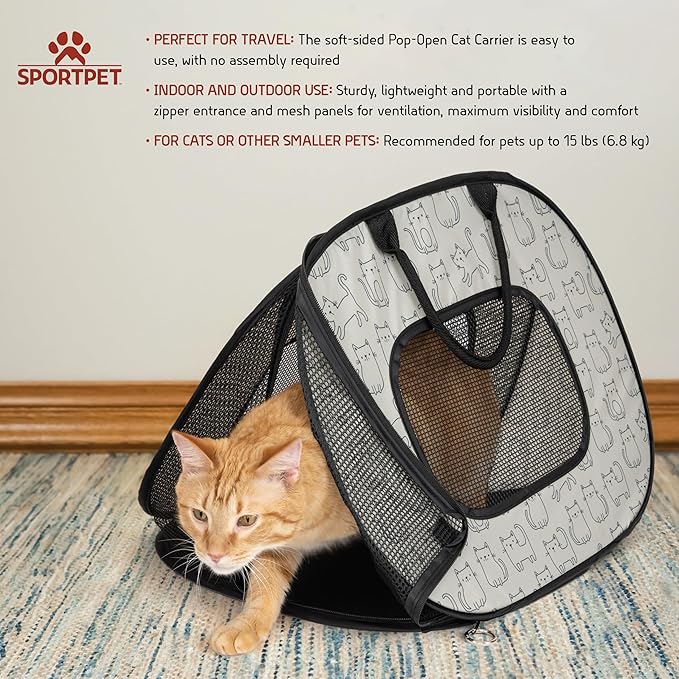 SportPet Designs Soft Sided Cat Carriers, Cat Print 20" - PAWPICO