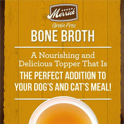 Merrick Grain Free Bone Broth, Premium Human Grade And Gluten Free Dog And Cat Food Topper Pouches, Chicken - 7 oz. Pouch (Pack of 4) - PAWPICO