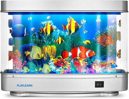 Playlearn Fake Fish Tank Mini Aquarium - Artificial Fish Tank with Moving Fish - Fake Aquarium Lamp - Perfect Sensory Lamp PLAYLEARN